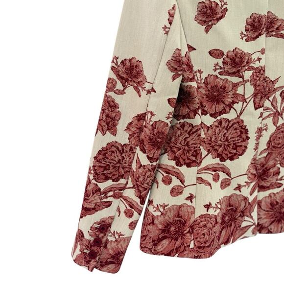 Alice + Olivia Mya Notch Collar Fitted Blazer Off White Multi Red Floral Size 2 - Picture 11 of 16